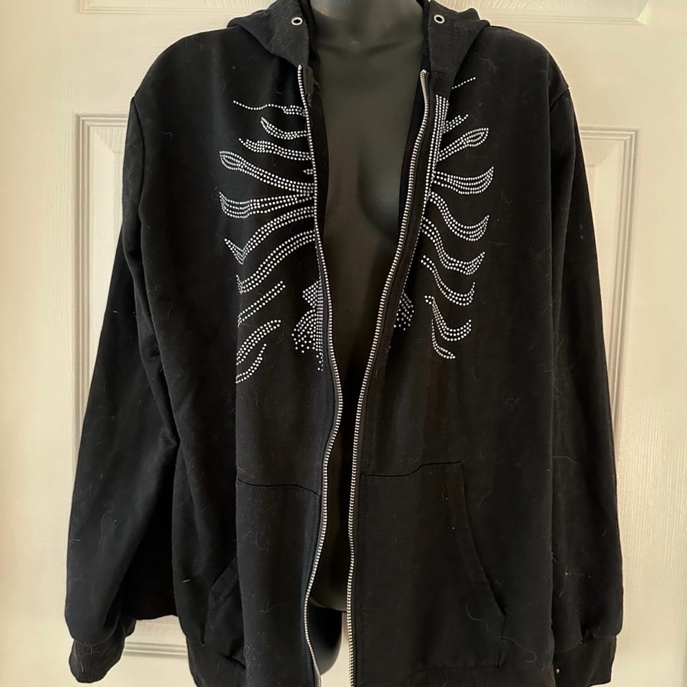 Black Hoodie with Rhinestone Design